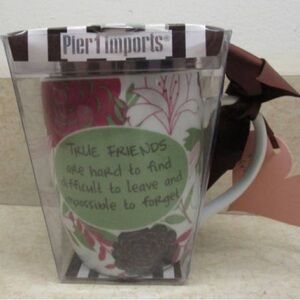 Pier One Purple and Green Floral True Friends Are Hard to Find Mug NIB G7